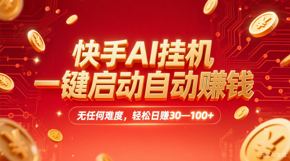 快手AI一键启动自动赚钱玩法,无难度,号称轻松一天30—100+-三青创库