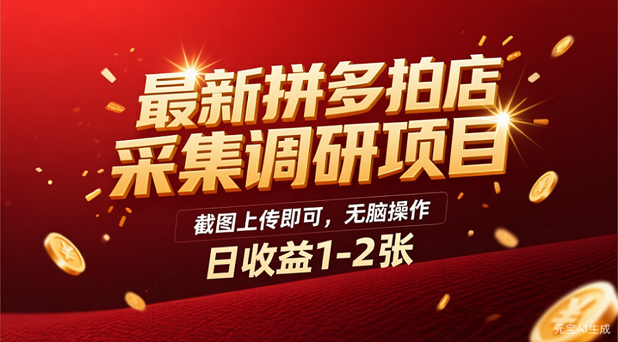 最新拼多多拍店采集调研项目,截图上传即可,无脑操作,号称日收益1-2张-三青创库