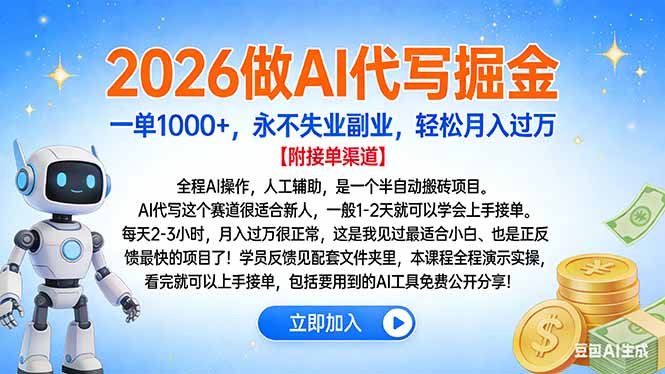 2026做AI代写掘金,号称一单1000+轻松月入过万-三青创库