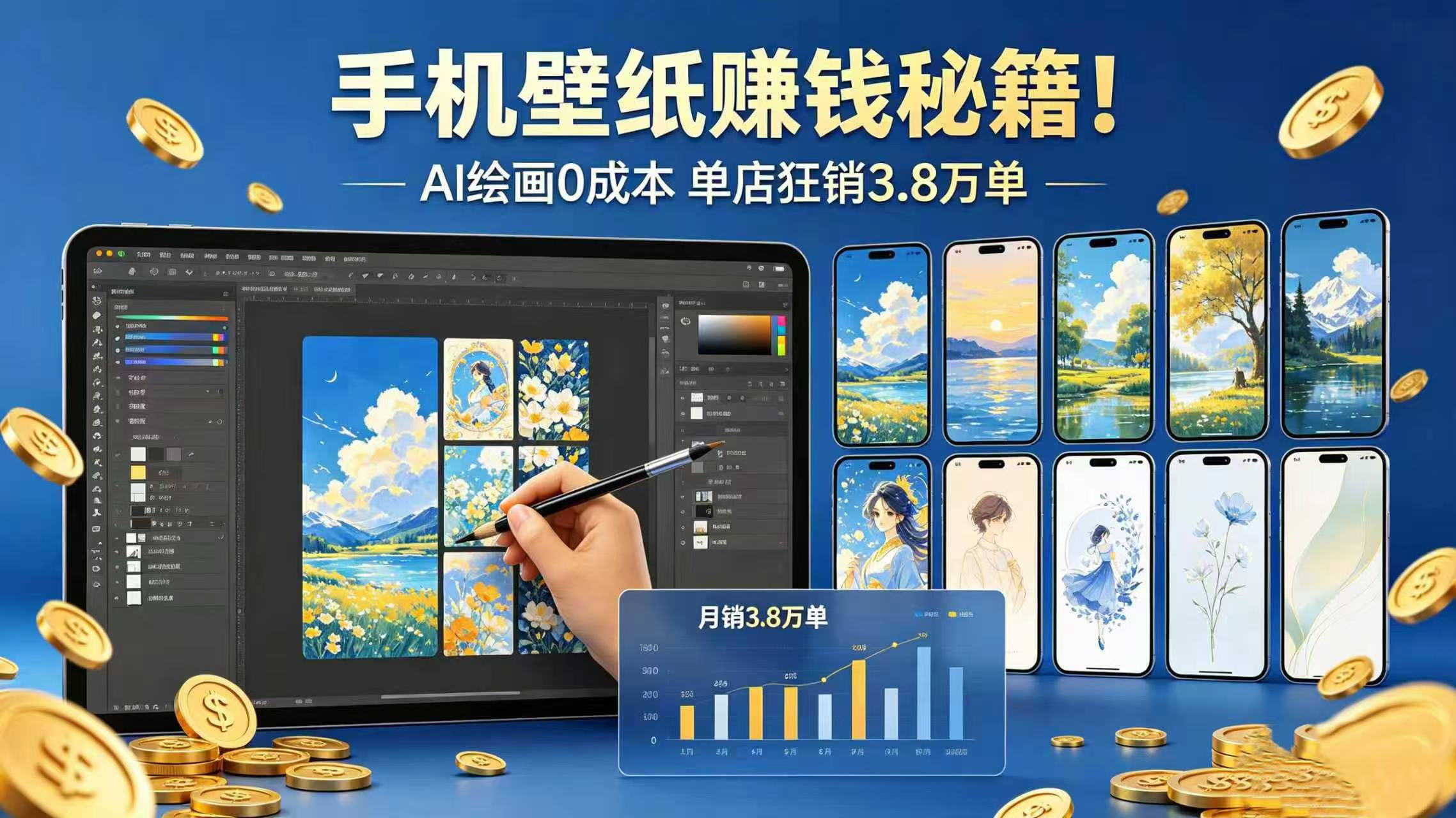 手机壁纸0 成本赚钱秘籍！AI 绘画号称单店狂销 3.8 万单-三青创库