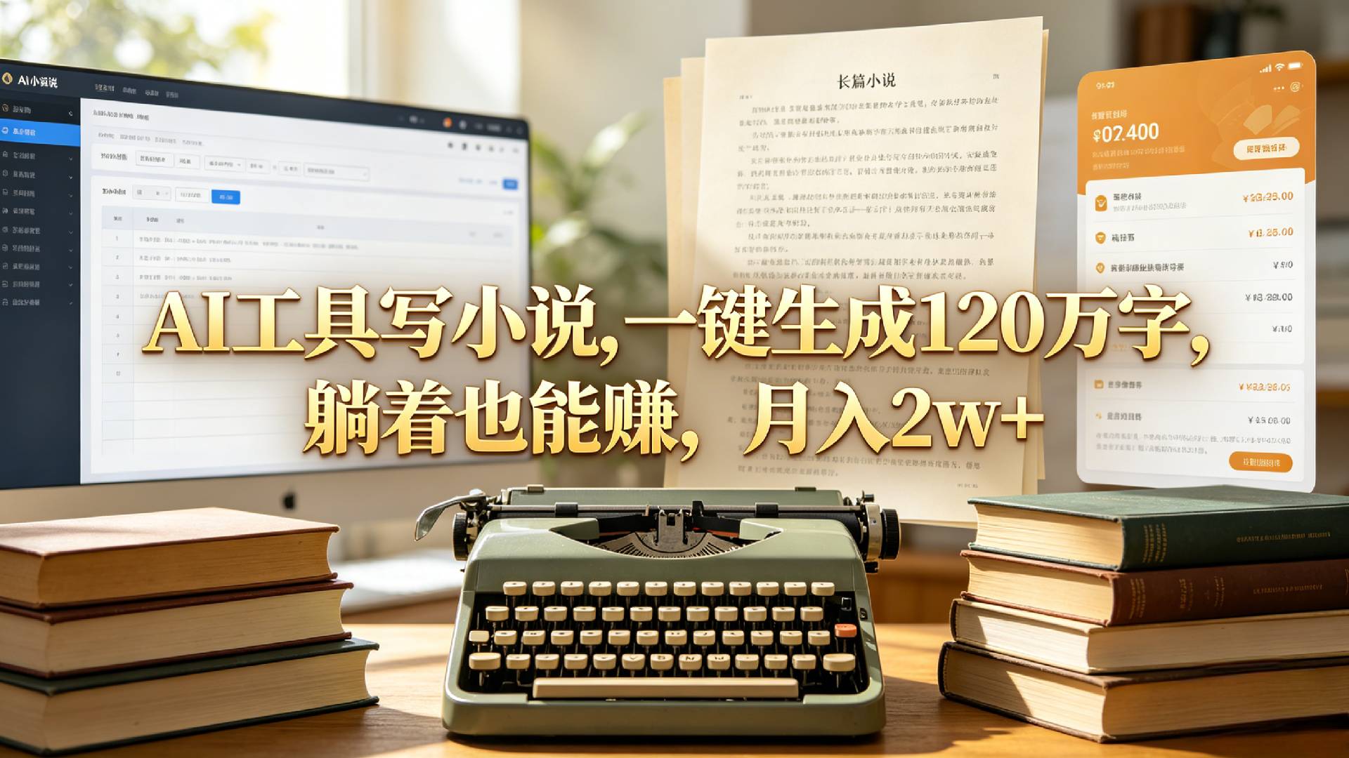 AI工具写小说,一键生成120万字,躺着也能赚,月入2w+!-三青创库