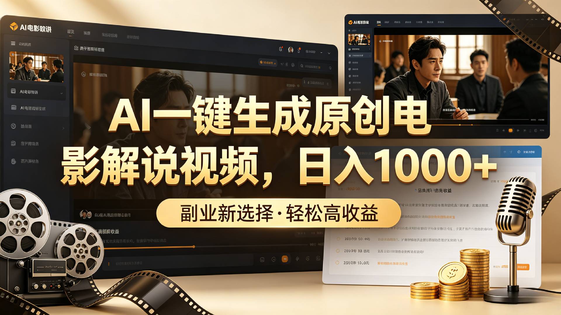 AI一键生成原创电影解说视频,日入1000+!-三青创库