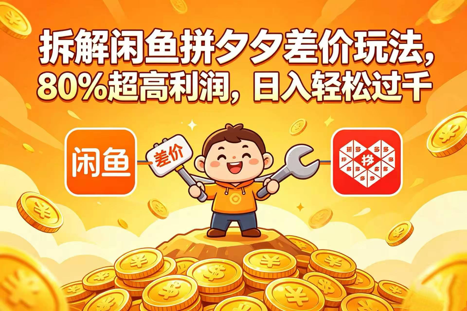 拆解闲鱼拼夕夕差价玩法,80% 超高利润,日入轻松过千-三青创库