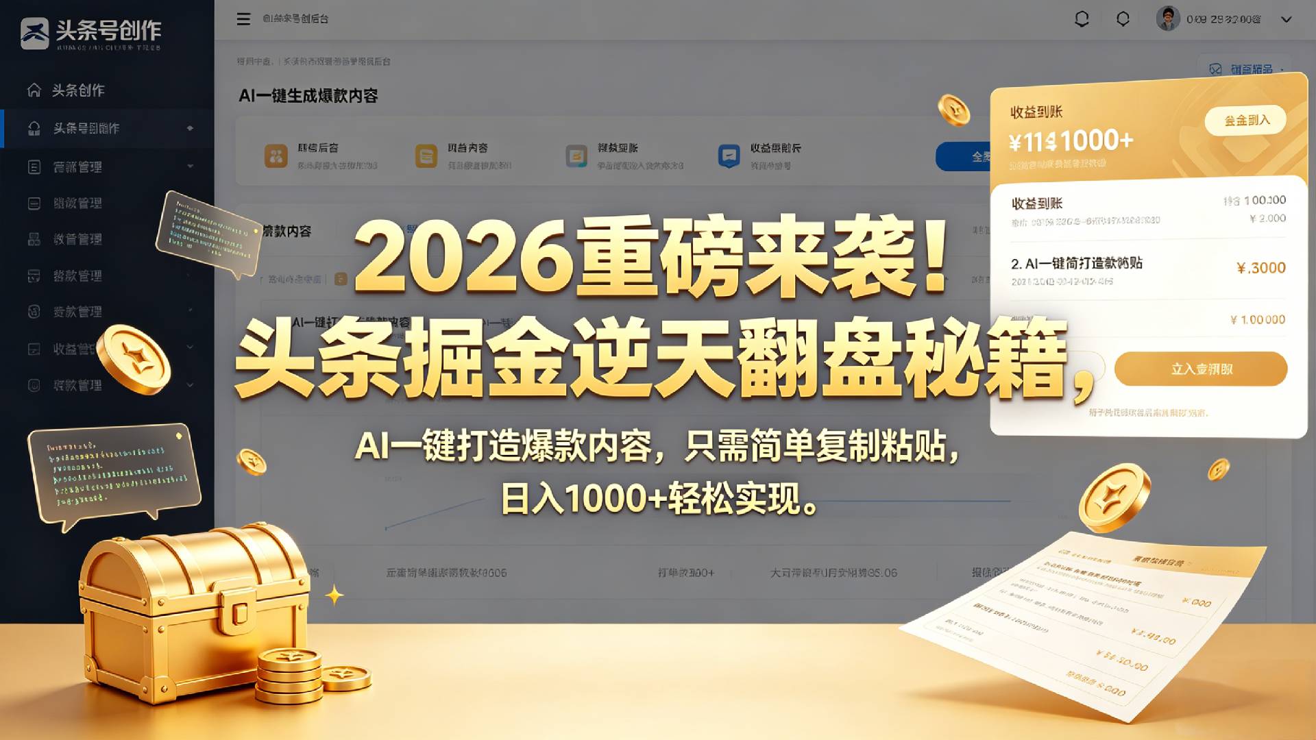 2026 重磅来袭!头条掘金逆天翻盘秘籍,AI 一键打造爆款内容,只需简单复制粘贴,日入 1000 + 轻松实现!-三青创库